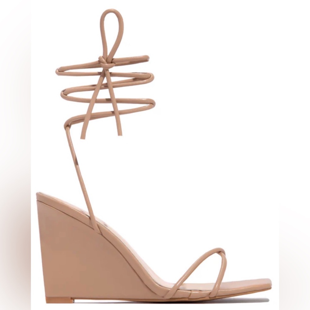 Miss Lola Blush Strappy Wrap Wedge Sandals - Picture 4 of 4